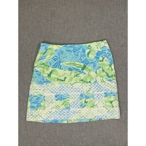 Lilly Pulitzer Embroidered Lace Green Blue Floral Cotton A Line Skirt Size 8
